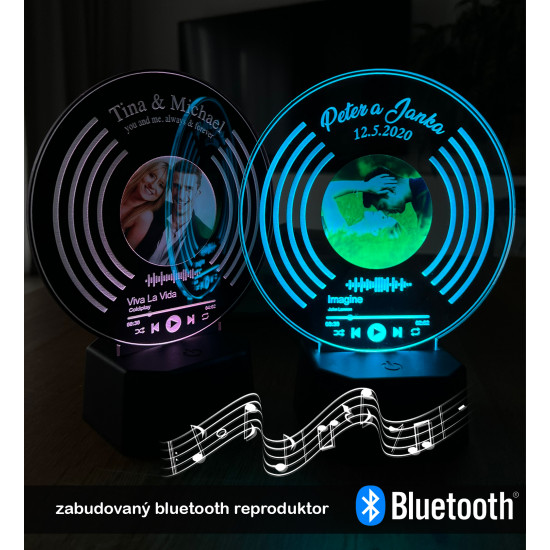 Lemez alakú spotify tábla háttérvilágítással és bluetooth hangszóróval 